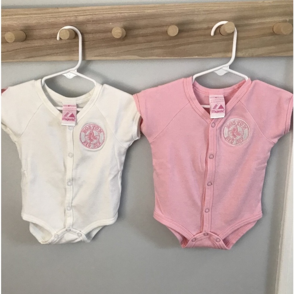 2 Pack Majestic Red Sox Baby Onesies pink and white Baby Girls size 3 / 6 months